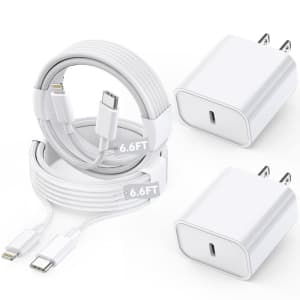 6.6-Foot USB-C to Lightning Cable and Wall Charger 2-Pack for $10 6.6-Foot USB-C to Lightning Cable and Wall Charger 2-Pack for $10