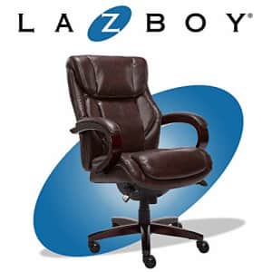 La-Z-Boy Bellamy Executive Office Chair with Memory Foam Cushions, Solid Wood Arms and Base, for $374