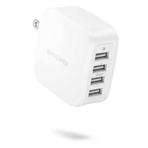 RAVPower 40W 4-Port USB Wall Charger for $10