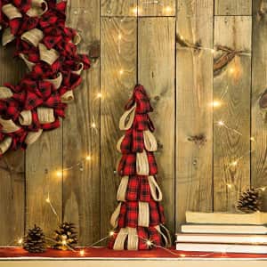 Glitzhome 17" Decorative Mini Tree, Tabletop Christmas Tree, Artificial Plaid Fabric Mini Christmas for $25