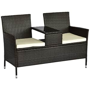 Outsunny Outdoor Patio Loveseat Conversation Furniture Set, Cushions & Built-in Coffee Table, Small for $144