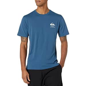 Quiksilver Waterman Men's Standard Bamboo Check Short Sleeve Rashguard SURF TEE Shirt, Ensign Blue, for $21
