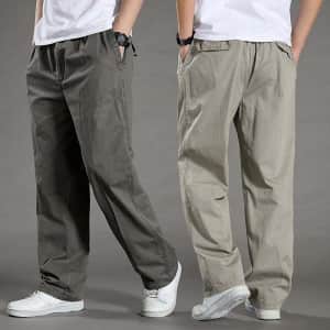 Men's Straight Leg Micro-Elastic Pants for $12