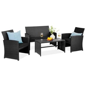Best Choice Products 4-Piece Outdoor Wicker Patio Conversation Furniture Set for Backyard w/Coffee for $200