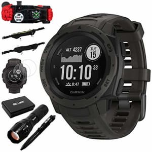 Garmin Instinct Rugged Outdoor Watch w/GPS & Heart Rate Monitoring, Graphite +Accessories Bundle for $260
