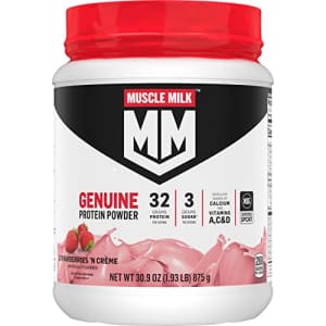 Muscle Milk Genuine Protein Powder, Strawberries N Crme, 1.93 Pounds, 12 Servings, 32g Protein, 3g for $25