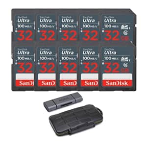 SanDisk 32GB Ultra SDHC UHS-I Memory Cards (10-Pack) with Rugged Storage Case and Reader Bundle (12 for $80