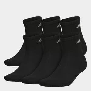 adidas Men's Athletic Cushioned Quarter Socks 6-Pair Pack for $9