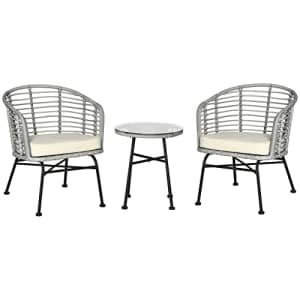 Outsunny 3-Piece Patio Bistro Set, Outdoor Wicker Conversation Set with Round Tempered Glass Top for $200