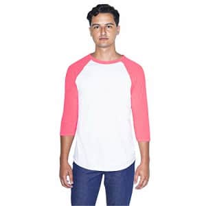 American Apparel Men's 50/50 Raglan 3/4 Sleeve T-Shirt, 2-Pack, White/Neon Heather Pink, Small for $25