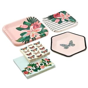 Hallmark Pink and Green Party Supplies (16 Dinner Plates, 8 Square Dessert Plates, 8 Hexagonal for $6