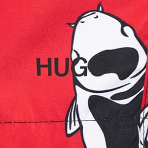 HUGO Men's Standard Swim Trunks, red/Black/White Fish, XXL for $23