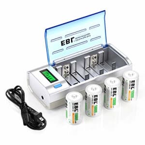EBL D Cells 10000mAh Rechargeable Batteries (4 Counts) with C D 9V AA AAA Battery Charger for $46