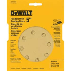 DEWALT DW4304 5-Inch 8 Hole 150 Grit Hook and Loop Random Orbit Sandpaper (5-Pack) for $10