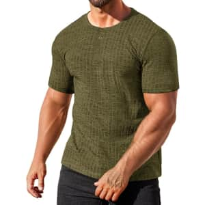 Coofandy Men's Ribbed Short Sleeve Henley Shirt for $12