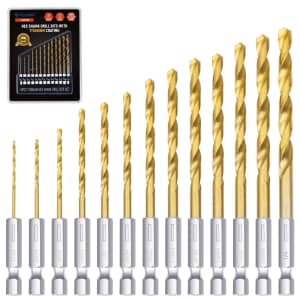 Ticonn 13-Piece Hex Shank Titanium Coated Drill Bit Set for $7