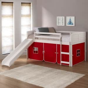 Donco Louvered Twin Low Loft Bed w/ Slide & Tent for $309