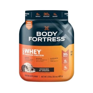 Body Fortress 100% Whey, Premium Protein Powder, Cookies N' Cream, 1.78lbs (Packaging May Vary) for $23