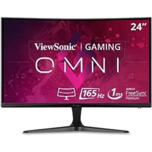 ViewSonic Omni VX2418C 24 Inch 1080p 1ms 165Hz Curved Gaming Monitor with FreeSync Premium, Eye for $129