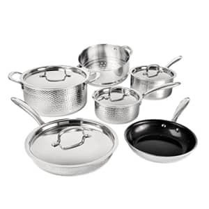 Granitestone Hammered Stainless Steel Pots and Pans Set, Tri Ply Ultra-Premium Ceramic Cookware Set for $100