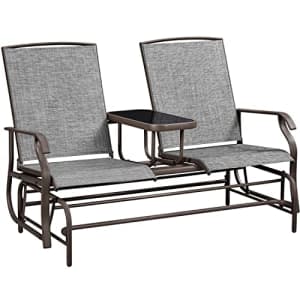 Yaheetech 2-Seat Outdoor Glider with Center Table, Patio Rocking Loveseat with Breathable Mesh for $110