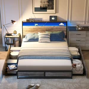 Linsy Queen Bed Frame w/ 4-Drawers for $226