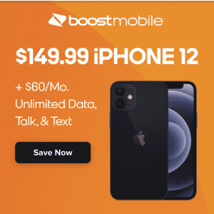 Apple iPhone 12 64GB Smartphone for Boost Mobile for $150 + $60 1-Mo Unlimited Data, Talk, & Text