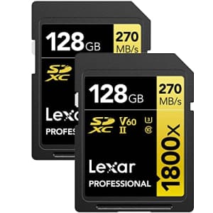 Lexar Gold Series Professional 1800x 128GB UHS-II U3 SDXC Memory Card, 2-Pack for $34