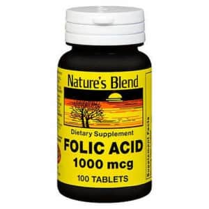 Swanson Nature's Blend Folic Acid 1000 mcg 100 Tablets for $11