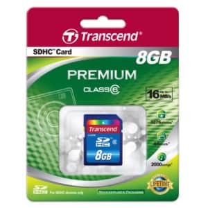 Transcend 8 GB Class 6 SDHC Flash Memory Card TS8GSDHC6 for $11 Transcend 8 GB Class 6 SDHC Flash Memory Card TS8GSDHC6 for $11