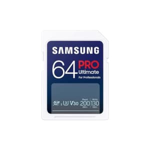 SAMSUNG PRO Ultimate Full Size 64GB SDXC Memory Card, Up to 200 MB/s, 4K UHD, UHS-I, C10, U3, V30, for $11