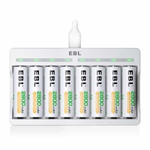 EBL Rechargeable AA Batteries 2800mAh 8 Pack and 8-Bay AA AAA Individual Rechargeable Battery for $25