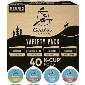 Keurig Caribou Coffee Favorites Variety Pack, Single-Serve Coffee K-Cup Pods Sampler, 40 Count for $29 Keurig Caribou Coffee Favorites Variety Pack, Single-Serve Coffee K-Cup Pods Sampler, 40 Count for $29