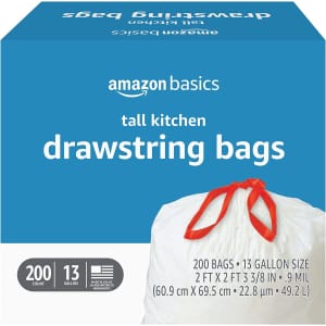 Amazon Basics 13-Gallon Drawstring Trash Bag 200-Pack for $25