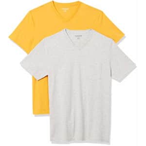 Amazon Essentials Men's 2-Pack Slim-Fit Short-Sleeve V-Neck Pocket T-Shirt, Mango/Light Heather for $11