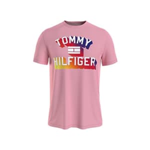 Tommy Hilfiger Men's Short Sleeve Graphic Logo T-Shirt, Ballet Pink, XXL for $27