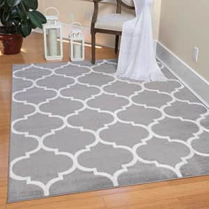 Ottomanson Geometric Cubes Design 5X7 Area Rug, 63" W x 83" L, Gray/Ivory for $46