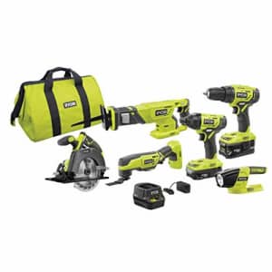 RYOBI P1819 18V One+ Lithium Ion Combo Kit (6 Tools: Drill/Driver, Impact Driver, Reciprocating for $258