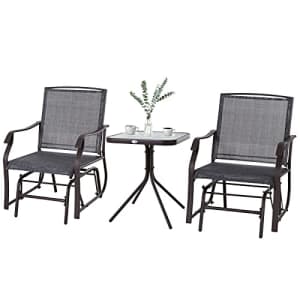 Outsunny 3 Pcs Outdoor Gliders Set Bistro Set with Glass Top Table for Patio, Garden, Backyard, for $225