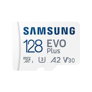 Samsung Evo Plus microSD SDXC U3 Class 10 A2 Memory Card 130MB/s with SD Adapter 2021 (128GB) for $16