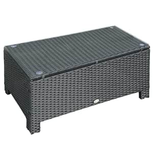 Outsunny Ousunny Patio Furniture, Wicker Coffee Table, Hand-Woven PE Rattan Side Table with a Tempered Glass for $90