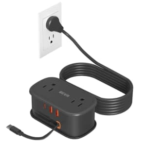Travel Power Strip with Retractable USB-C and Flat Plug for $12