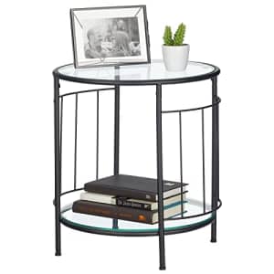 mDesign Glass Top Side/End Table - Small Art Deco Round Geometric Accent Metal Nightstand Furniture for $55