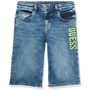 GUESS Boys' Big Embroidered Logo Stretch Denim Shorts, Dark Blue, 10 for $30