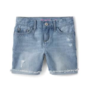 The Children's Place Girls' Distressed Denim Midi Shorts, Rose Wash, 5 for $5