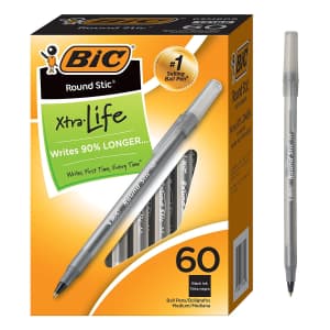 BIC Round Stic Xtra Life Ballpoint Pen 60-Pack for $4 BIC Round Stic Xtra Life Ballpoint Pen 60-Pack for $4