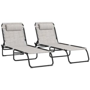 Outsunny Folding Chaise Lounge Pool Chair Set of 2, Patio Sun Tanning Chair, Outdoor Lounge Chair for $103