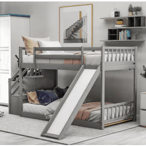 Harper & Bright Designs Twin-Over-Twin Bunk Bed Daybed with Slide and Stairway for $423