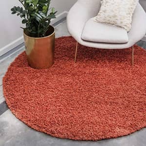 Unique Loom Solo Solid Shag Collection Modern Plush Terracotta Round Rug (8' 2 x 8' 2) for $151