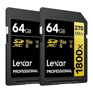 Lexar Professional 1800x SDXC UHS-II Card Gold Series, 270 MB/s Read, 180 MB/s Write, Designed for for $65